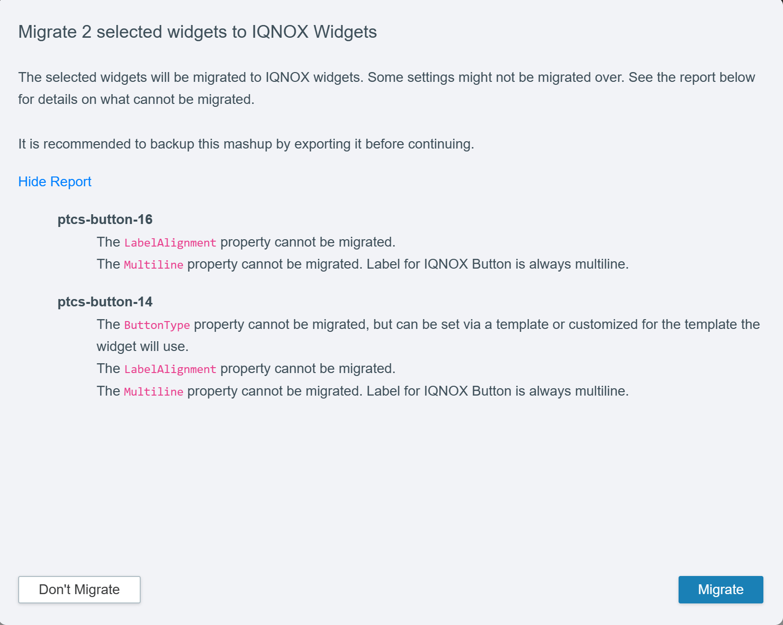 WidgetMigrationReport